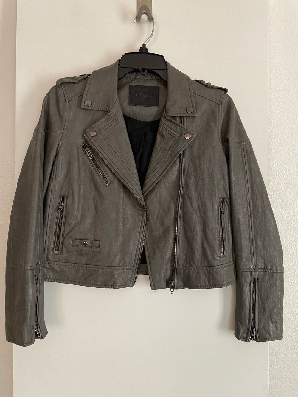 Blank NYC Vegan Leather Moto Biker Cropped Jacket Taupe Grey NWT